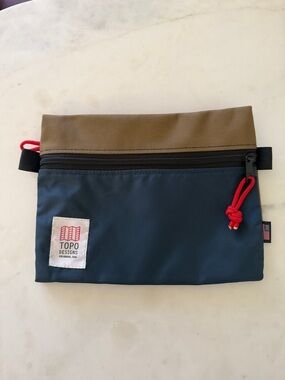 Topo Designs Navy & Brown Belt Pouch with Red Pull